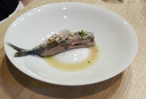 M1: Poached mackerel, horseraddish, topinambour, may turnip, dill oil
