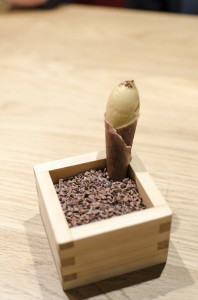 Cocoa cona with lúmuma ice cream and coffee