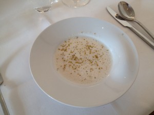 White bean soup with fennel pollen and pickled anchovies
